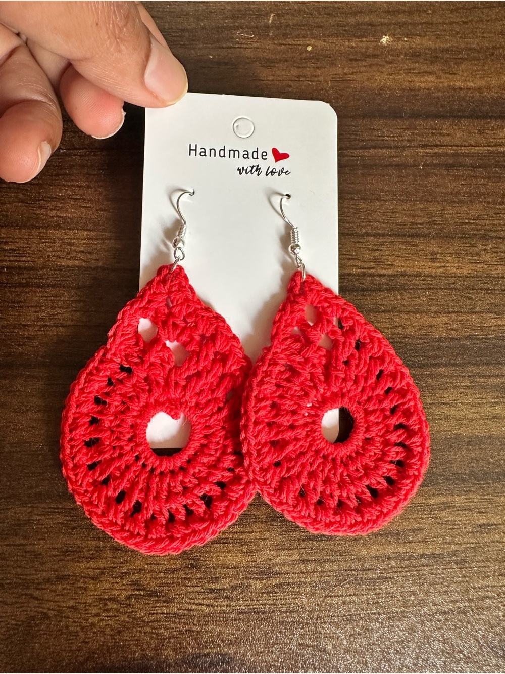 Red Crochet Teardrop Earrings - Women's Jewelry